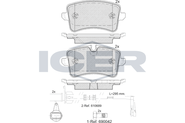 Icer 181986 Колодки гальмівні (задні) Audi A6 C7/A7 Sportback/A8 D4 10-18 (+датчики L=295mm)