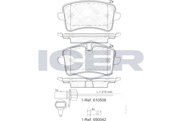 Icer 181986203 Колодки гальмівні (задні) Audi A4/A5/A6/A7 10-/Porsche Macan 14- (+датчик L=215mm)