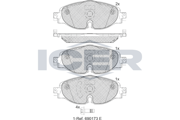 Icer 182111204 Колодки гальмівні (передні) Audi A1/Q3 18-/Seat Leon/Skoda Octavia/VW Golf/Caddy/Tour