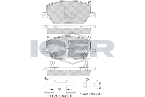 Icer 182243 Комплект гальмівних накладок, дискове гальмо
