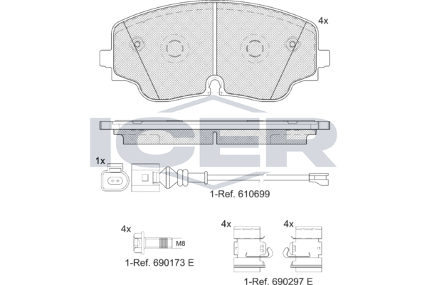 Icer 182423 Колодки гальмівні (передні) Audi A3 20-/VW Golf VIII 19-/Tiguan/Arteon 20- (+датчик)