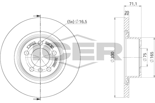 Icer 78BD22162 Диск гальмівний (задній) BMW X3 (F25) 11-17/X4 (F26) 14-18 (330x20) (з покриттям) (ве