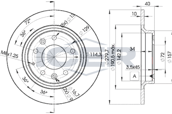 Icer 78BD32682 Диск гальмівний (задній) Mazda 6 02-13/626 V 98-02/323 F/S 01-04 (280x10) (з покриття