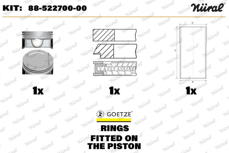 Nural 8852270000 Комплект, гільза з поршнем з кільцями ROVER 80.0 1,8 16V 18K4F (вир-во NURAL)