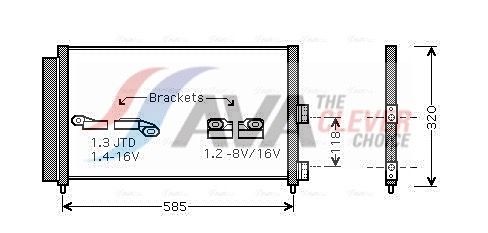 FT5289D AVA Радіатор кондиціонера Idea, Doblo, Punto, Lancia 02-