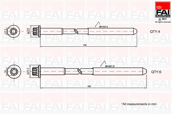 FAI B1625 Комплект гвинтів голівки циліндра