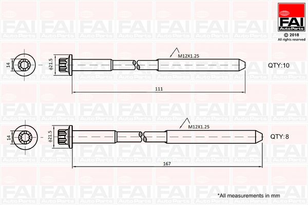 FAI B2124 Комплект гвинтів голівки циліндра