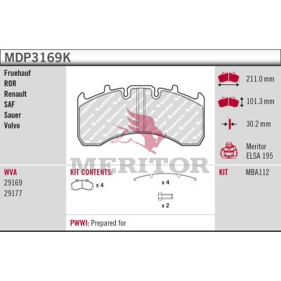 MDP3169K MERITOR Комплект гальмівних колодок