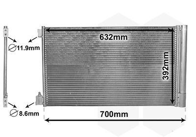 VAN WEZEL 37005478 Радіатор кондиціонера Opel Insignia/Saab 9-5 1.6-2.8 08- (з осушувачем)