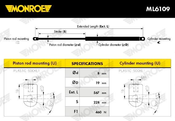 MONROE ML6109 Газова пружина, багажник/кузов