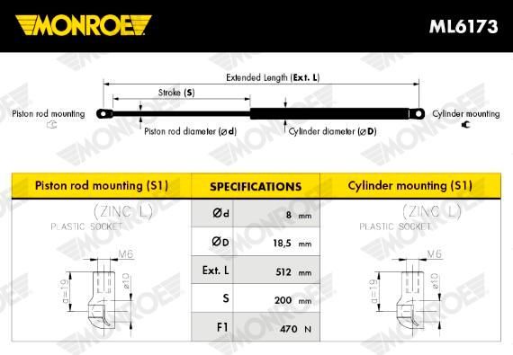 MONROE ML6173 Газова пружина, багажник/кузов