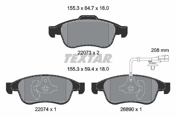 TEXTAR 2207301 Комплект гальмівних накладок, дискове гальмо