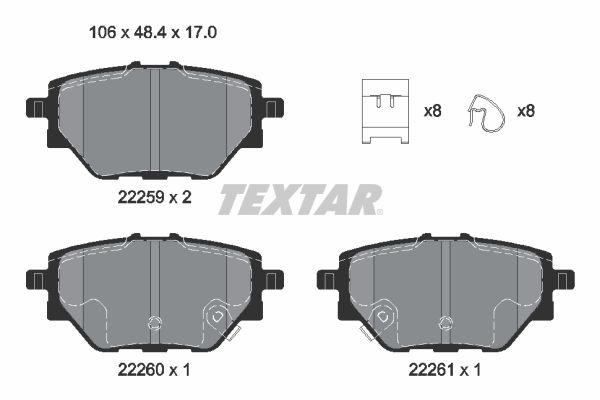TEXTAR 2225901 Комплект гальмівних накладок, дискове гальмо
