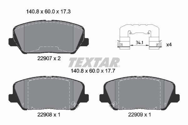 TEXTAR 2290701 Комплект гальмівних накладок, дискове гальмо