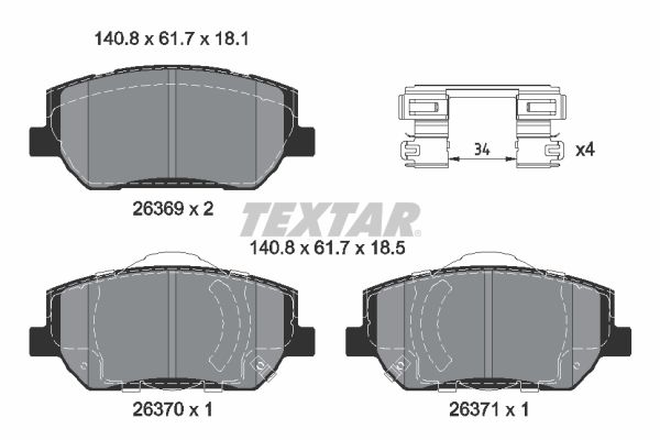 TEXTAR 2636901 Колодки гальмівні (передні) Hyundai Santa Fe 12-18