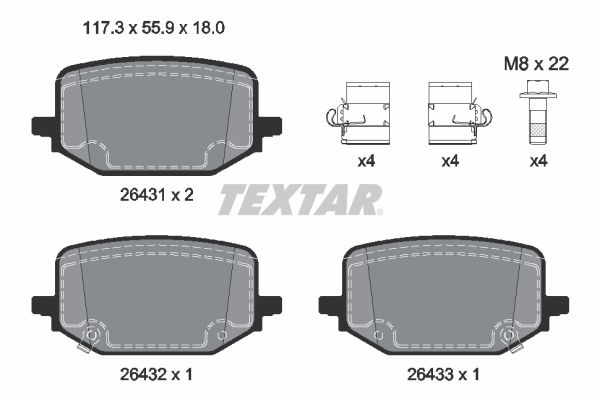 TEXTAR 2643102 Комплект гальмівних накладок, дискове гальмо