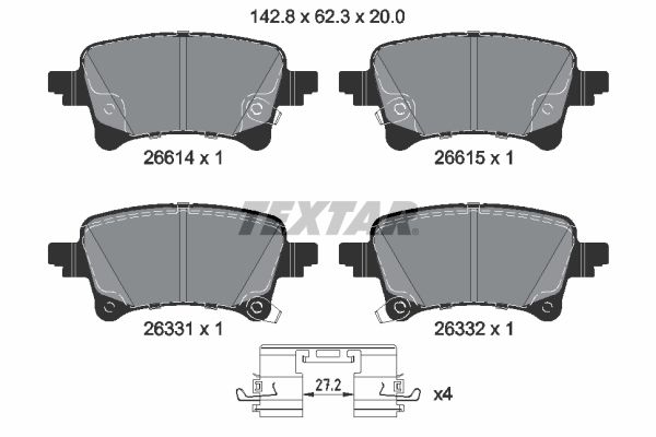 TEXTAR 2661401 Комплект гальмівних накладок, дискове гальмо