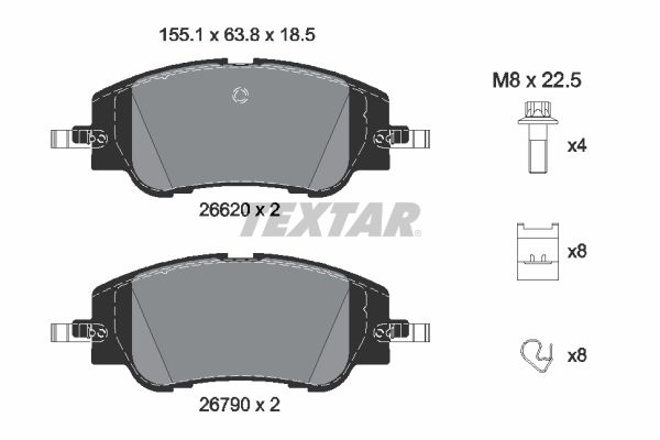 TEXTAR 2662001 Колодки гальмівні (передні) Citroen C4 1.5 BlueHDi 20-/Opel Corsa 1.2 19-/Peugeot 208 1.2 PureTech/1.5 BlueHDi/1.6 HDi 19-