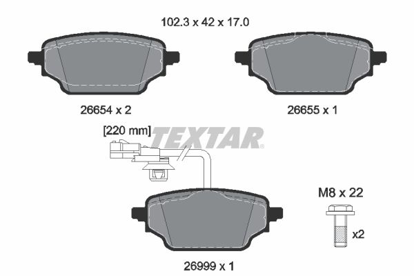 TEXTAR 2665402 Комплект гальмівних накладок, дискове гальмо