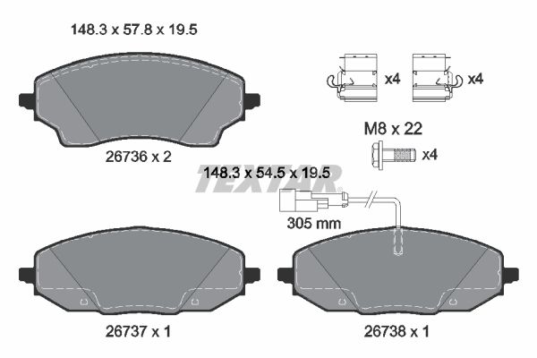 TEXTAR 2673601 Комплект гальмівних накладок, дискове гальмо