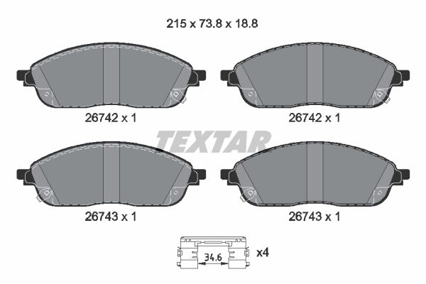 TEXTAR 2674201 Колодки гальмівні (передні) Jeep Grand Cherokee 2.0/3.6/5.7 21- Q+
