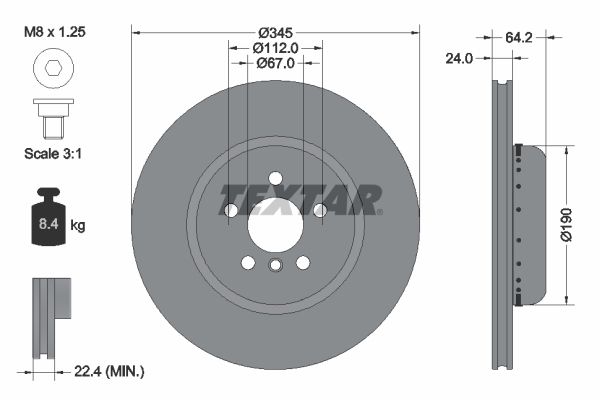 TEXTAR 92288625 Диск гальмівний (задній) BMW 3 (G20/G30)/5(G31)/7 (G11,G12)/X5 (G05)/ X6 (G06) 17- (345x24) PRO+
