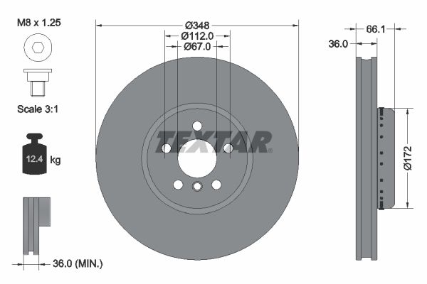 TEXTAR 92288725 Диск гальмівний (передній) BMW 5 (G30/F90)/7 (G11/G12) 15- (348x36) (R) PRO+