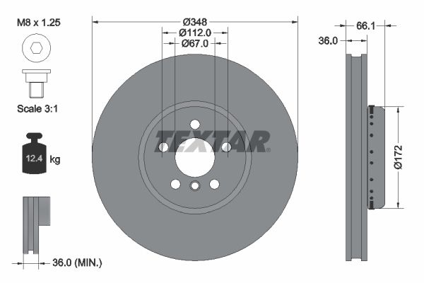 TEXTAR 92288825 Диск гальмівний (передній) BMW 5 (G30/F90)/7 (G11/G12) 15- (348x36) (L) PRO+