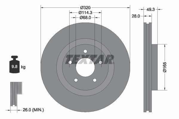 TEXTAR 92299403 Диск гальмівний (передній) Nissan Pathfinder 3.5 4WD 12- (320x28) PRO