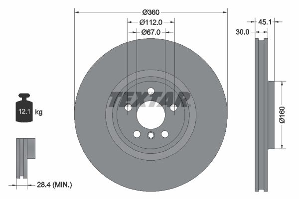 TEXTAR 92307303 Диск гальмівний (передній) BMW X1 (F48)/X2 (F39) 14- (360x30) (L) B38/B47/B48