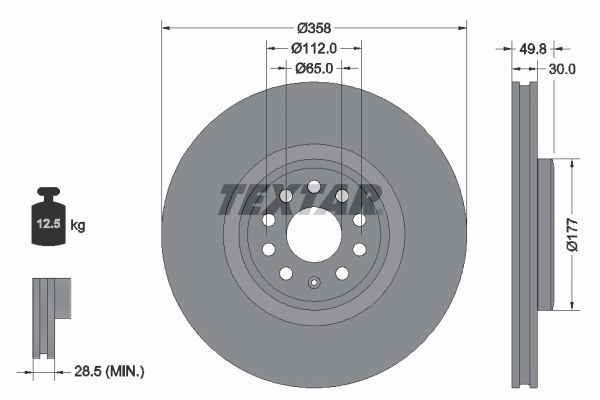TEXTAR 92337505 Диск гальмівний (передній) VW ID.4 (E21)/ID.5 (E39) 20- (358x30) (вентил.)