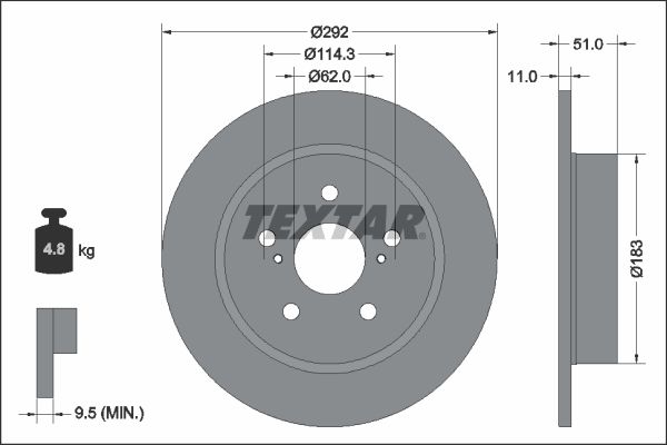 TEXTAR 92347803 Диск гальмівний (задній) Toyota C-HR 16- (292x11) PRO