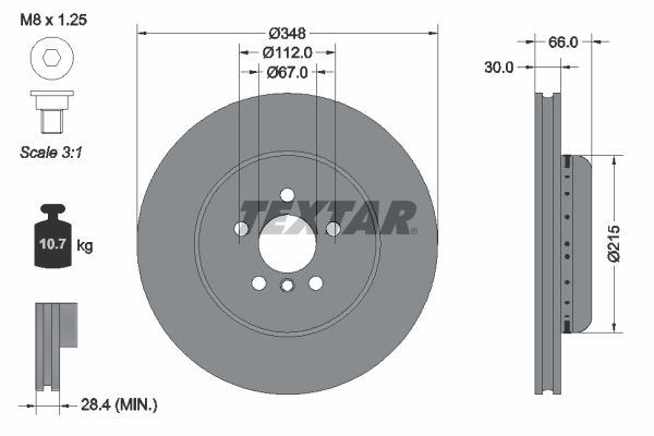 TEXTAR 92351625 Диск гальмівний (передній) BMW 5 (G30) 530/540i 16- (348х30) (з покриттям) (вент.) PRO+
