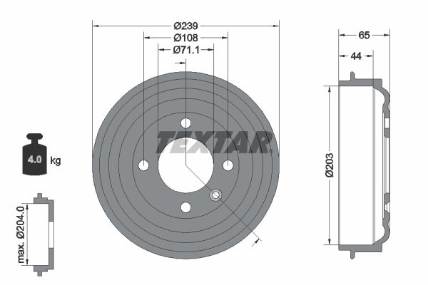 TEXTAR 94049500 Гальмівний барабан