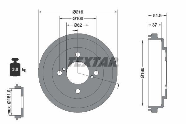 TEXTAR 94049600 Гальмівний барабан