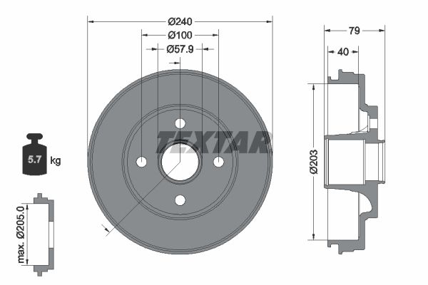 TEXTAR 94049800 Гальмівний барабан