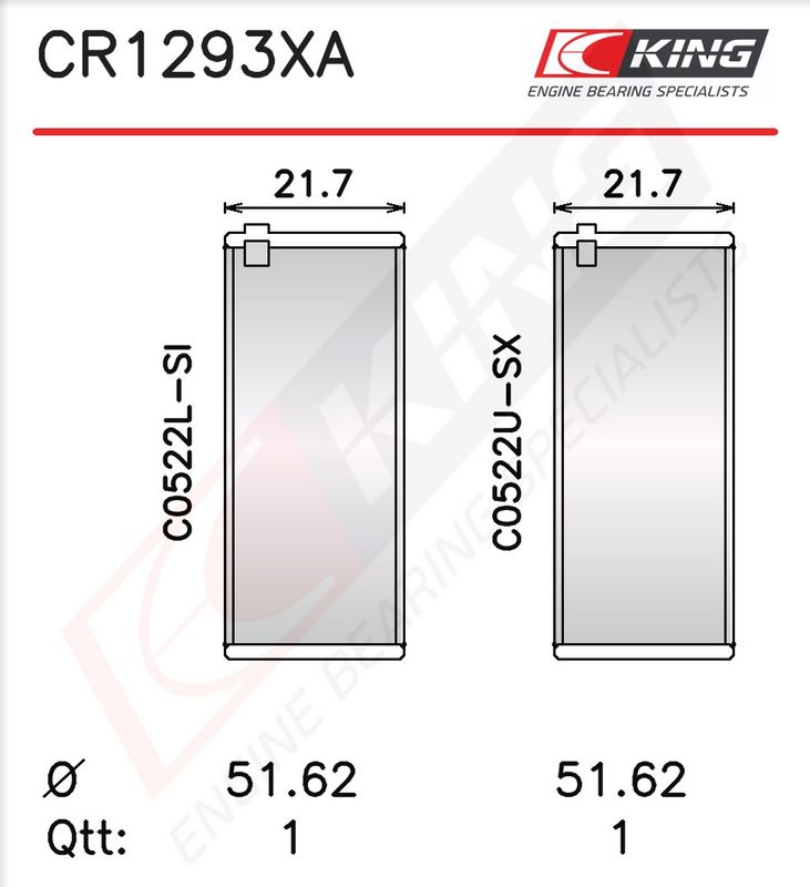 King CR1293XA Вкладиші шатунні MB OM601/OM602/OM606 2.3/2.9/3.0 CDI (STD)