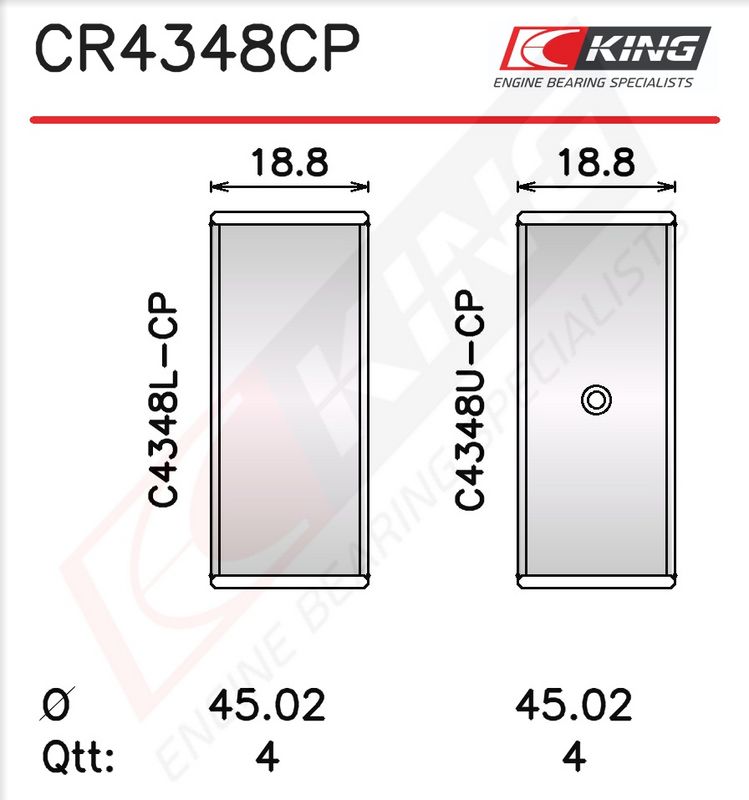 King CR4348CP Вкладиші шатунні VW Caddy III 1.6 04-15 (STD)