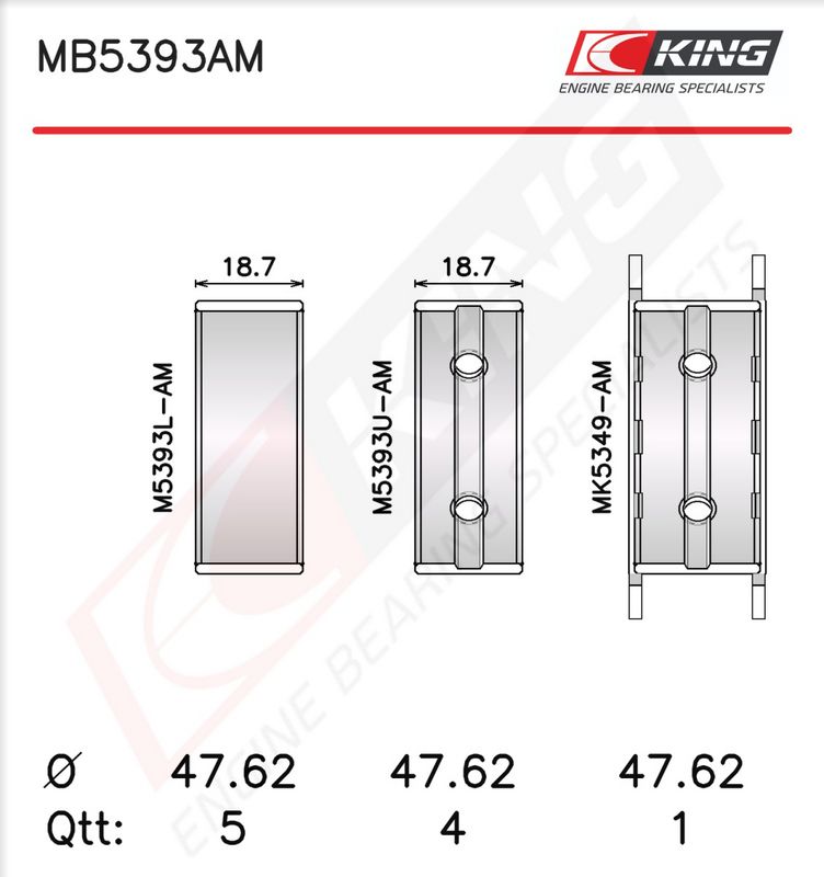 King MB5393AM Набір вкладишів підшипника колінчатого вала