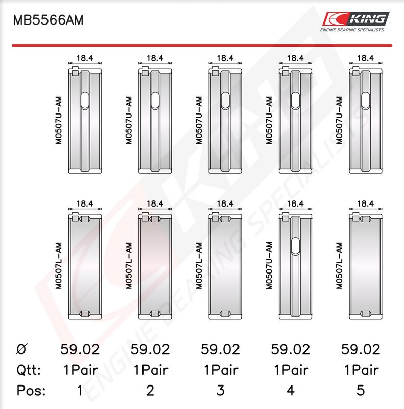 King MB5566AM Вкладиші корінні VW T3-T5/Passat/Golf/Caddy 0.9-2.0 (STD)