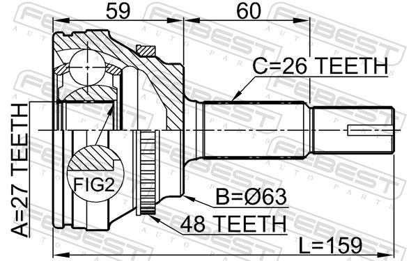 Febest 0110ACV40A48 ШРУС зовнішній 27x63.3x26