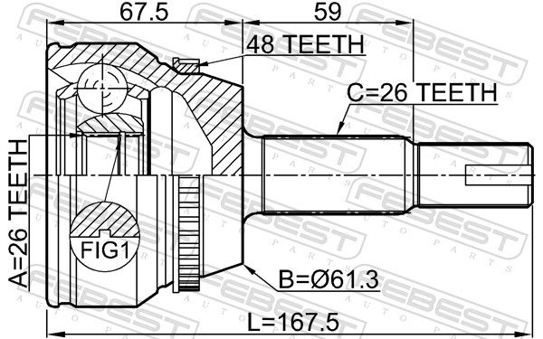 Febest 0110ACV40L26A48 ШРУС зовнішній 26x61.3x26