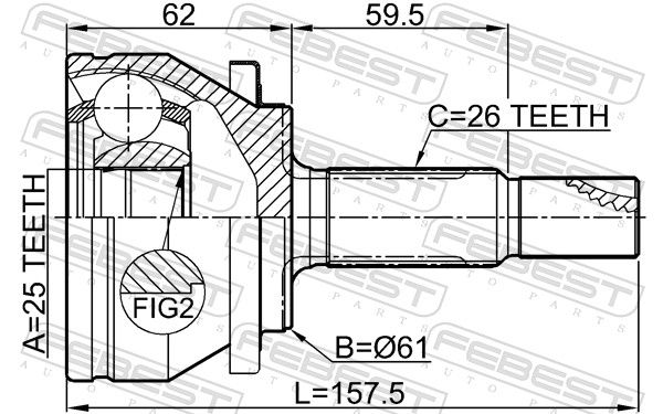 Febest 0110ZRE181 ШРУС зовнішній 25x61x26
