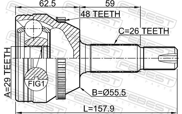 Febest 0110ZZE132A48 ШРУС зовнішній 29x55x26