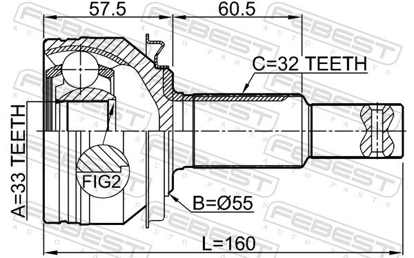Febest 0210L33 шрус зовнішній 33x55x32