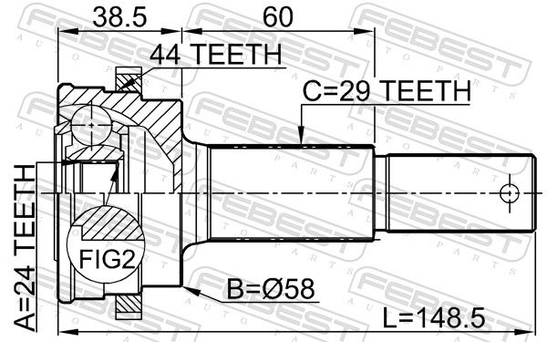 Febest 0210T30RA44 ШРУС зовнішній задній 24x58x29