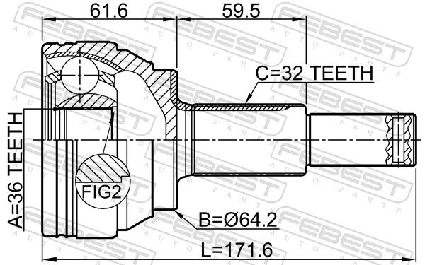 Febest 0210Y51R ШРУС зовнішній задній 36x64.2x32