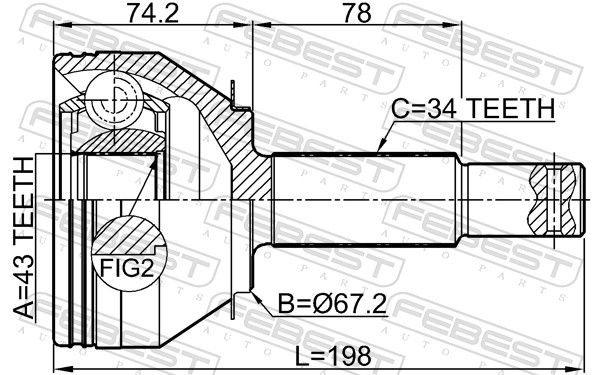 Febest 0210Y62R ШРУС зовнішній задній 43x67.2x34