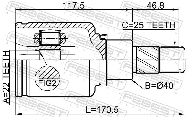 Febest 0211F15LH шрус внутрішній лівий 22x40x25