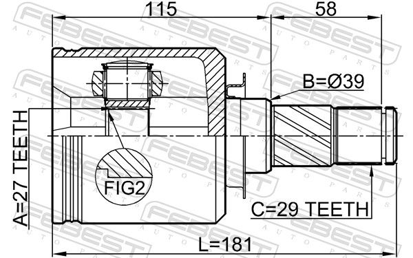 Febest 0211J32LH шрус внутрішній лівий 27x39x29
